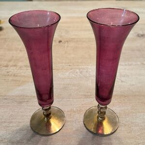 Elegant Purple and Gold Glass Vases